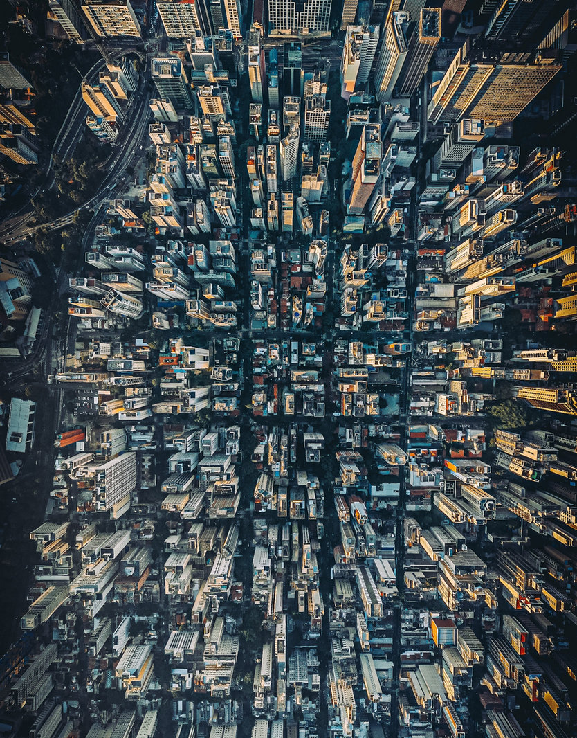 Aerial view of city streets